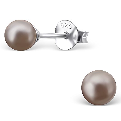 EYS JEWELRY® Damen-Ohrringe Kugeln Bälle Perlen 4 x 4 mm Glas 925 Sterling Silber braun im Etui Damenohrstecker -