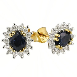 Goldmaid Damen-Ohrstecker 585 Gelbgold 2 Safir blau 28 Diamanten -