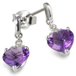 Goldmaid Damen-Ohrstecker Herzen 585 Weißgold Amethyst 6 Diamanten 0,02ct Fa O3814WG -