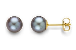 Miore Damen-Ohrstecker 375 Gelbgold Süßwasser-Zuchtperle Grau -