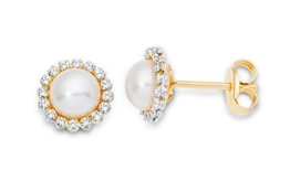 Miore Damen-Ohrstecker 9 Karat (375) Gelbgold Perlen und Zirconia MA9071ZE -