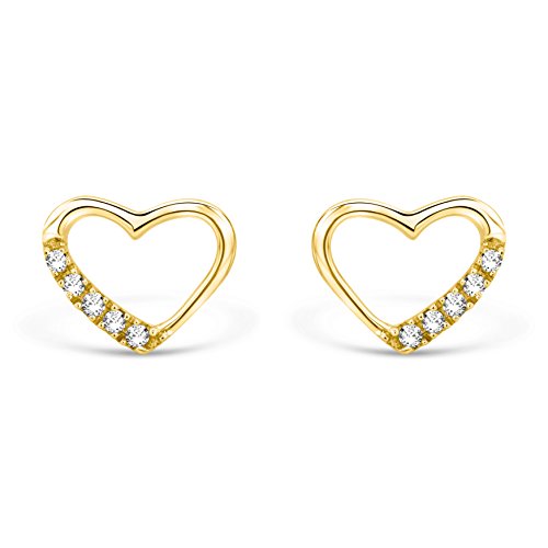 Miore Damen - Ohrstecker Herzförmige 9 Karat mit Brillanten 375 Gelbgold Diamant (0.07 ct) weiß Rundschliff - UNI010EY -