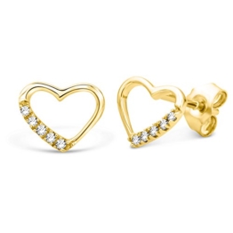 Miore Damen - Ohrstecker Herzförmige 9 Karat mit Brillanten 375 Gelbgold Diamant (0.07 ct) weiß Rundschliff - UNI010EY -