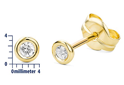 Miore Damen-Ohrstecker Solitär 375 Gelbgold Diamant (0.1 ct) weiß Rundschliff -