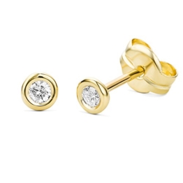 Miore Damen-Ohrstecker Solitär 375 Gelbgold Diamant (0.1 ct) weiß Rundschliff -