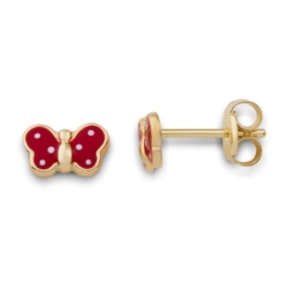 Miore Kinder und Jugendliche-Ohrstecker Schmetterling Emaille Rot 9 Karat 375 Gelbgold -