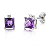 Miore Ohrstecker 9 Karat (375) Weissgold mit viereckige Amethytst und Brillanten -