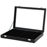 Songmics Schmucklade Ringbox Schwarz PU + mitteldichte Faserplatten + Glas mit 24 Fächer JDS303 -