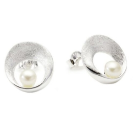 Vinani Damen-Ohrstecker Perle in Kreis gebürstet Sterling Silber 925 Ohrringe OGP -
