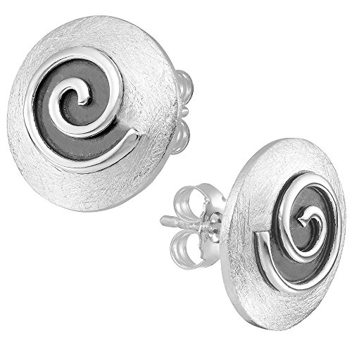 Vinani Ohrstecker gewölbt gebürstet Spirale schwarz emailliert Sterling Silber 925 Ohrringe 2OSG -