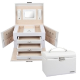 Yorbay Schmuckkoffer Schmuckkasten Schatulle Kosmetikkoffer Schmuckkiste Schmuckkästchen (3 Schubladen, Weiß) -