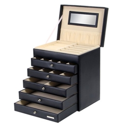 Yorbay Schmuckkoffer Seelux Serie Schmuckkasten mit Spiegel, 5 Schubladen (Schwarz) -