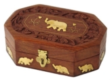 Zap Impex® Holz Schöne Hand geschnitzte Palisander Vintage-Look Schmuckschatulle / Schmuck-Veranstalter mit feinen Messing Inlay in Elefanten Weihnachtsgeschenk (14 x 9,5 x 5,5) cm -